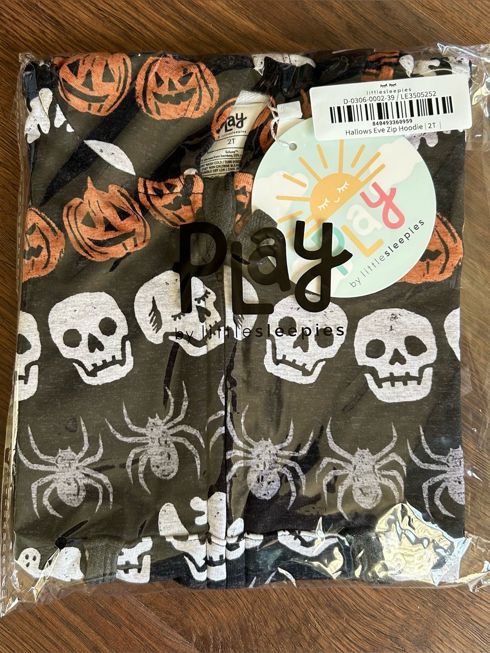 Little Sleepies Hallows Eve Zip Hoodie Bamboo 2T Pumpkins Skulls Spiders